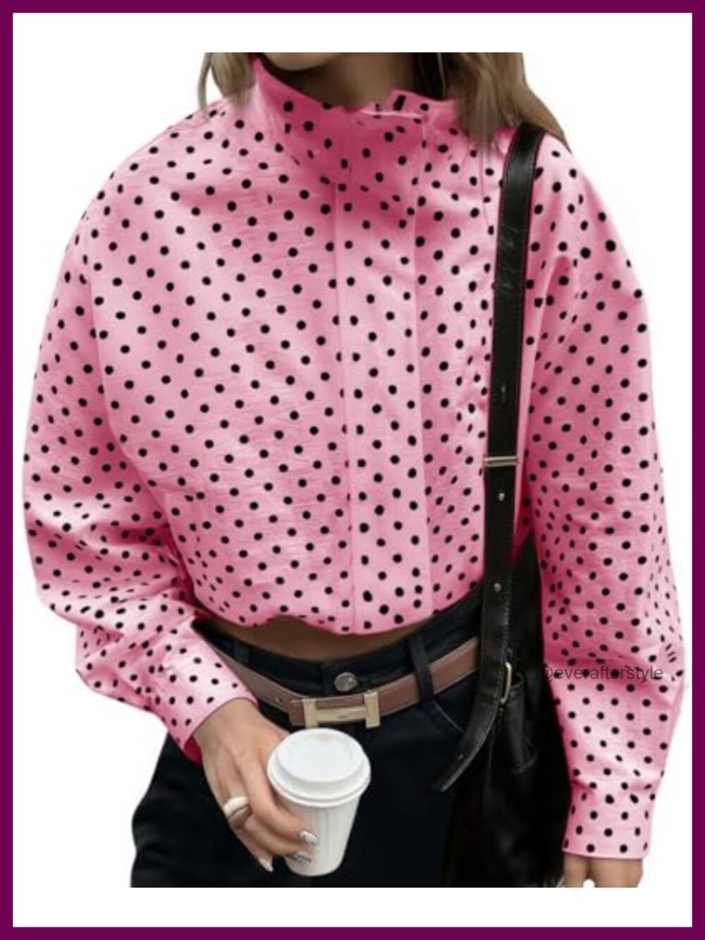 Polka Dot Zip Up Cropped Jacket Oversized Loose Fit Casual Women's